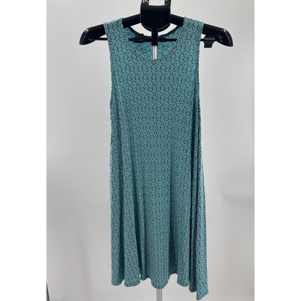 Plume and Thread Women  Blue Black Geometric Sleeveless Swing Dress USA Made